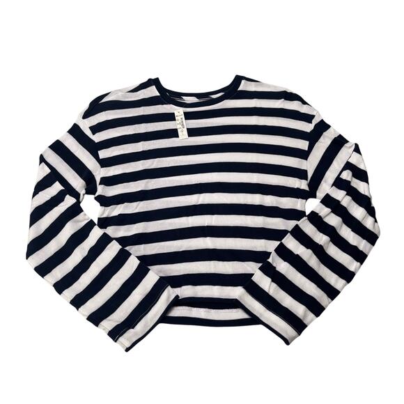 Madewell Navy White Stripe TENCEL Drop Shoulder Crop Tee Top S NWT - Picture 4 of 8
